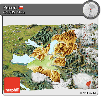 Physical 3D Map of Pucon, satellite outside
