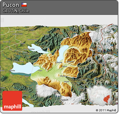 Physical 3D Map of Pucon, satellite outside