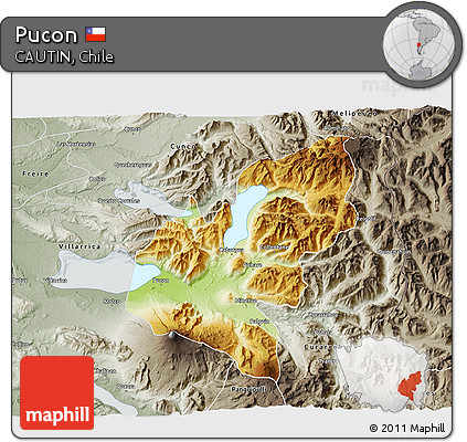 Physical 3D Map of Pucon, semi-desaturated