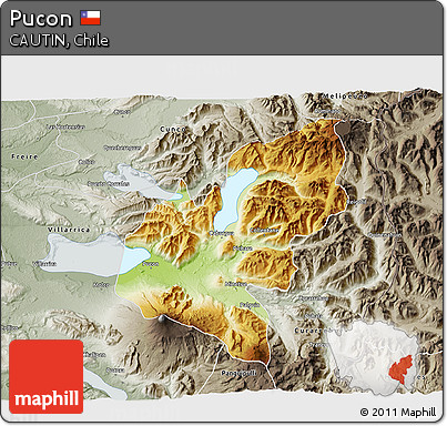 Physical 3D Map of Pucon, semi-desaturated