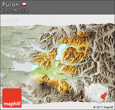 Physical 3D Map of Pucon, semi-desaturated