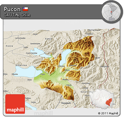 Physical 3D Map of Pucon, shaded relief outside