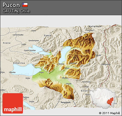 Physical 3D Map of Pucon, shaded relief outside