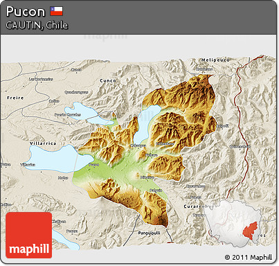 Physical 3D Map of Pucon, shaded relief outside