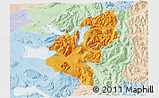 Political 3D Map of Pucon, lighten