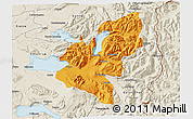 Political 3D Map of Pucon, shaded relief outside