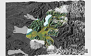 Satellite 3D Map of Pucon, darken, desaturated