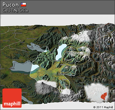 Satellite 3D Map of Pucon, darken