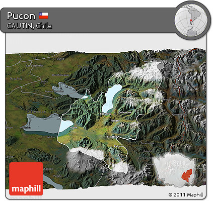 Satellite 3D Map of Pucon, darken
