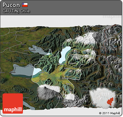 Satellite 3D Map of Pucon, darken