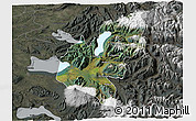 Satellite 3D Map of Pucon, darken, semi-desaturated
