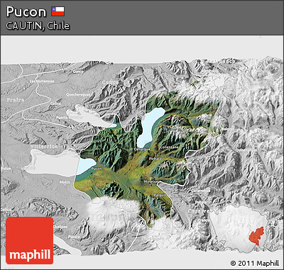 Satellite 3D Map of Pucon, lighten, desaturated