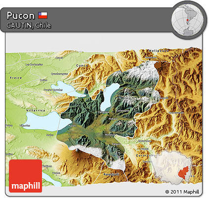 Satellite 3D Map of Pucon, physical outside