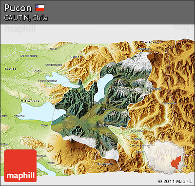 Satellite 3D Map of Pucon, physical outside