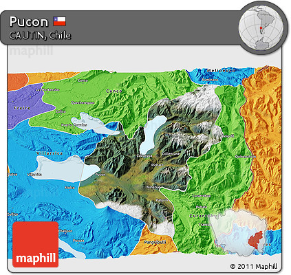 Satellite 3D Map of Pucon, political outside