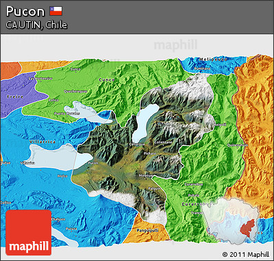 Satellite 3D Map of Pucon, political outside