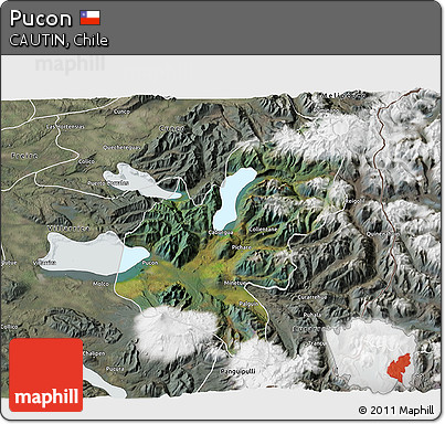 Satellite 3D Map of Pucon, semi-desaturated
