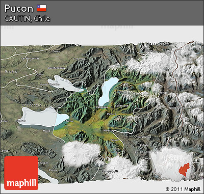 Satellite 3D Map of Pucon, semi-desaturated