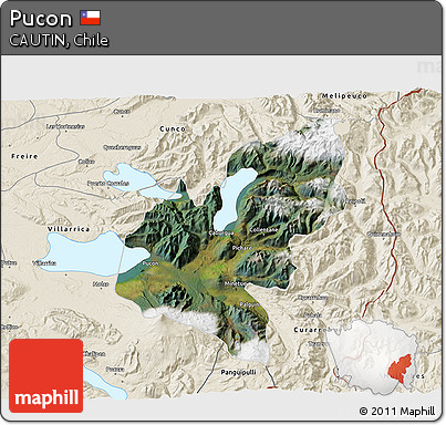 Satellite 3D Map of Pucon, shaded relief outside