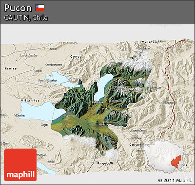 Satellite 3D Map of Pucon, shaded relief outside