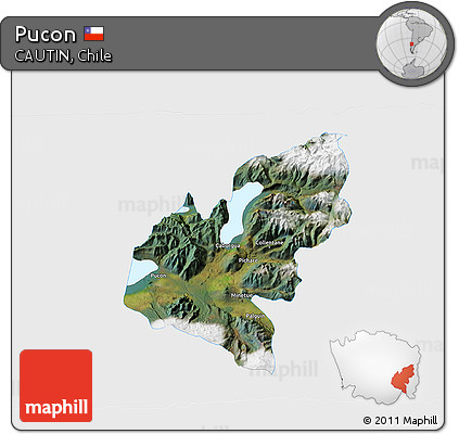 Satellite 3D Map of Pucon, single color outside