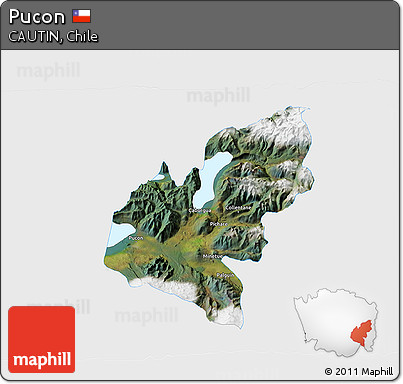 Satellite 3D Map of Pucon, single color outside