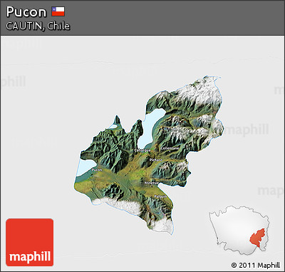 Satellite 3D Map of Pucon, single color outside