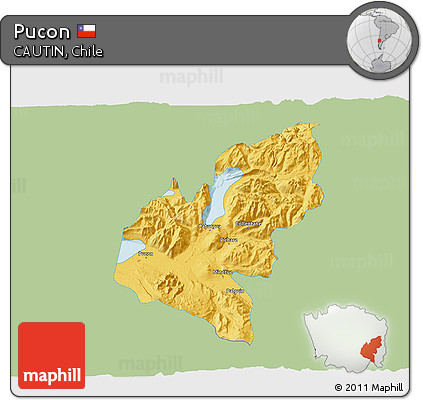 Savanna Style 3D Map of Pucon, single color outside