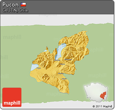 Savanna Style 3D Map of Pucon, single color outside