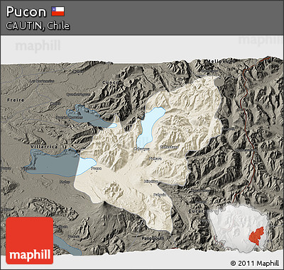 Shaded Relief 3D Map of Pucon, darken