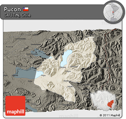 Shaded Relief 3D Map of Pucon, darken