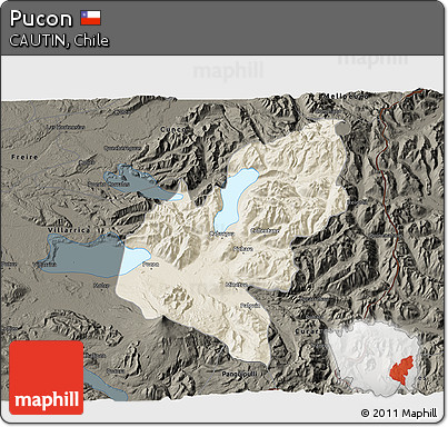 Shaded Relief 3D Map of Pucon, darken