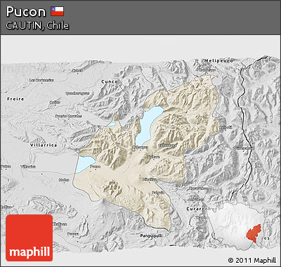 Shaded Relief 3D Map of Pucon, desaturated