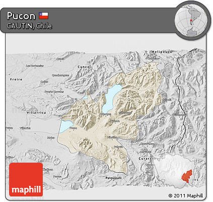 Shaded Relief 3D Map of Pucon, desaturated