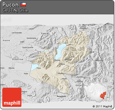 Shaded Relief 3D Map of Pucon, desaturated
