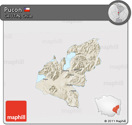 Shaded Relief 3D Map of Pucon, single color outside