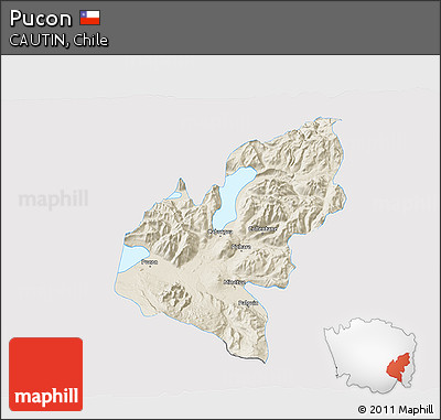 Shaded Relief 3D Map of Pucon, single color outside