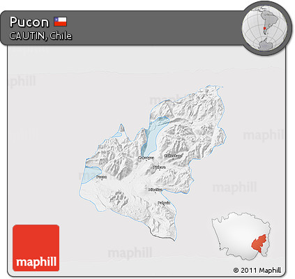 Silver Style 3D Map of Pucon, single color outside