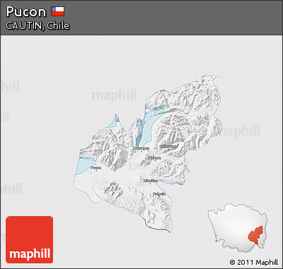 Silver Style 3D Map of Pucon, single color outside