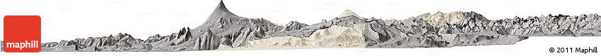 Shaded Relief Horizon Map of Pucon, darken, semi-desaturated