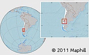 Gray Location Map of Pucon, highlighted country, highlighted parent region, within the entire country, hill shading