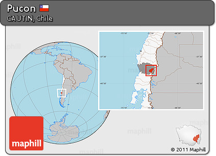 Gray Location Map of Pucon, highlighted country, highlighted parent region