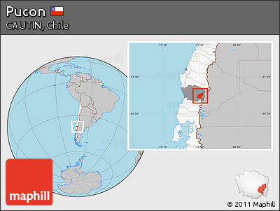 Gray Location Map of Pucon, highlighted country, highlighted parent region