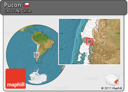 Satellite Location Map of Pucon, highlighted country, highlighted parent region