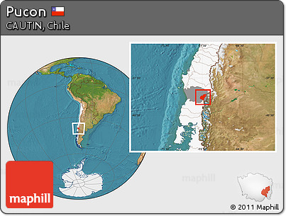 Satellite Location Map of Pucon, highlighted country, highlighted parent region