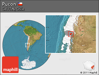 Satellite Location Map of Pucon, highlighted country, highlighted parent region