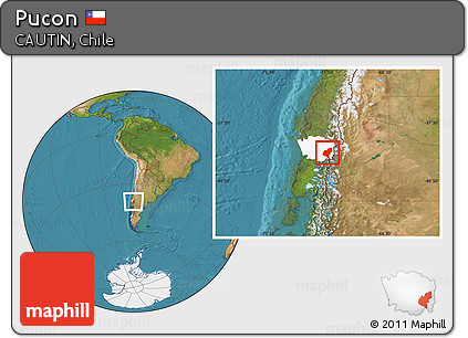 Satellite Location Map of Pucon, highlighted parent region