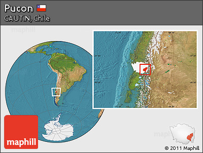 Satellite Location Map of Pucon, highlighted parent region