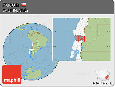 Savanna Style Location Map of Pucon, highlighted country, highlighted parent region