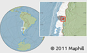 Savanna Style Location Map of Pucon, highlighted country, highlighted parent region, hill shading